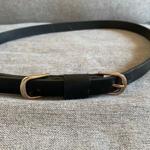 Black skinny belt with gold tone hardware double buckle